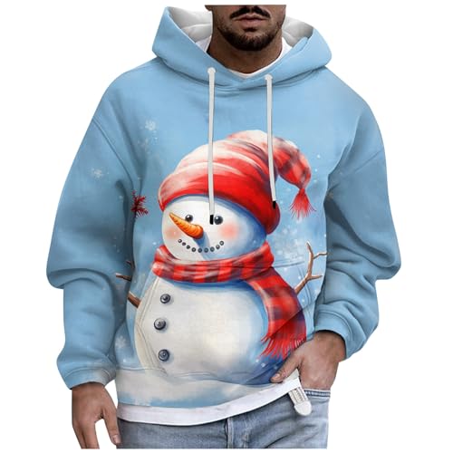 Christmas Hoodie Zip Hoodie Herren Y2K Business Pullover Herren Gym Shirt Herren Oversize Weihnachten 3D Bedruckte Oversized Hoodie Mit Taschen Winter Sweatshirt Mit Kapuze (Himmelblau, 3XL) von Rosennie