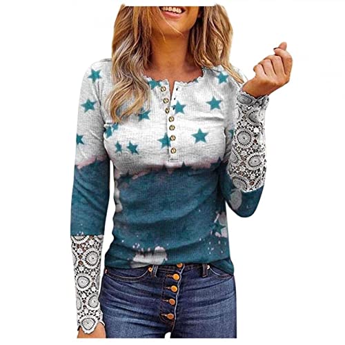 Damen Spitze Patchwork Langarm T-Shirts Langarm V-Ausschnitt Bedrucktes T-Shirt Herbst Neu Damen Slim Langarm Pulli Sweats Frühling und Herbst Frauen Farbblock Langarm Tunika Shirts T-Shirt von Rosennie