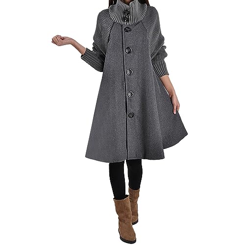 Damen Trenchcoat Parka Damen Übergangsjacke Softshellmantel Damen Blazer Schwarz Damenrollkragen Einfarbig Wintermantel Lang Strickmantel Mit Knopf A Linien Oversize Mantel Jeansjacke Braut (Grau Xxl) von Rosennie