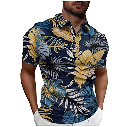 Fitness Shirt Herren Jeanshemd Herren Langarm Herren Shirts V-Ausschnitt Blumen Bedruckt Knopfleiste T Shirt Tailliert Golf Shirt Kurzarm Henley Shirt Basic Arbeits T Shirt Herren Polohemd Royalbluel von Rosennie