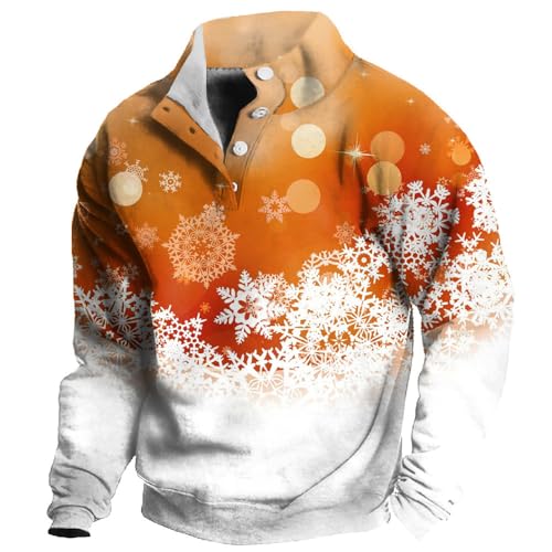 Freizeithemden Für Herren Herren Poloshirt Langarm T-Shirts+Für+Herren Weihnachten 3D Bedruckte Henley Shirt Langarm V-Ausschnitt Cowboy Hemd Loose Lustige T Shirts Herren T Shirt (Orange, L) von Rosennie