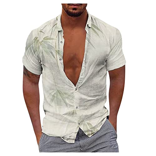 Funktionsshirt Herren Kostüm Hawaii Herren T Shirts Männer Stehkragen Knopfleiste Musterdruck Hawaii Hemd Kurzarm Klassischer Passform Sommerhemd Basic Strandhemd T-Shirt Herren (Khaki, XL) von Rosennie