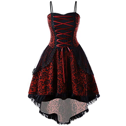 Gothic Kleid Damen Spaghetti Halloween Schwarzes Kleid Mit Reißverschluss Plissiertes Cosplay Kostüm Steampunk Kleid Mittelalterkleid Wikinger Kleid Renaissance Kleid von Rosennie