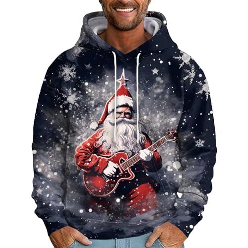 Hässlich Weihnachtspullover Herren Rockabilly Weihnachtsmann Lustige Hoodie S-6XL Oversized Kapuzenpullover Funny Weihnachts Sweatshirt mit Kapuze Ugly Christmas Sweatshirt Locker Weihnachts Pullis von Rosennie