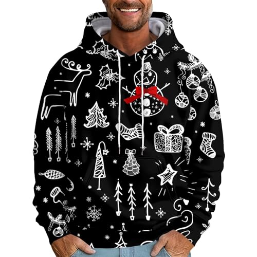 Hässlich Weihnachtspullover Herren Rockabilly Weihnachtsmann Lustige Hoodie S-6XL Oversized Kapuzenpullover Funny Weihnachts Sweatshirt mit Kapuze Ugly Christmas Sweatshirt Locker Weihnachts Pullis von Rosennie