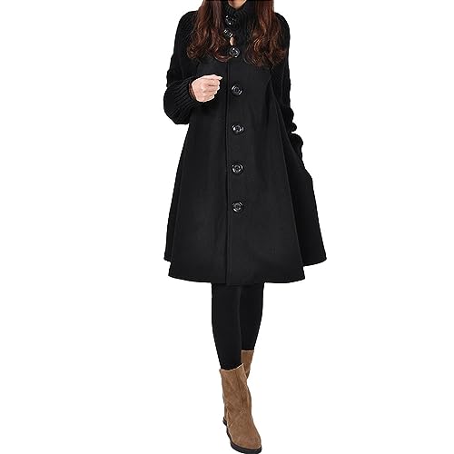 Herbstjacke Damen Elegant Fleecejacke Damen Regenmantel Damen Blazer Damen Langrollkragen Einfarbig Wintermantel Lang Strickmantel Mit Knopf A Linien Oversize Mantel Blouson Damen (Schwarz, 4Xl) von Rosennie