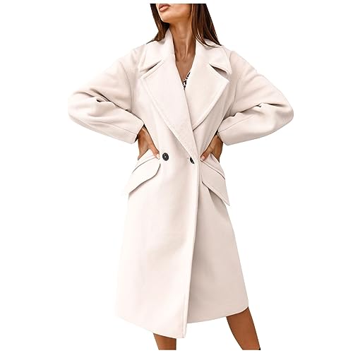 Herbstjacke Damen Elegant Fleecejacke Damen Softshellmantel Damen Pullover & Strickjacken Für Damenrevers Kariertes Druck Trenchcoat Mit Taschen Zweireiher Business Mantel Übergangsmantel (Beige, M) von Rosennie