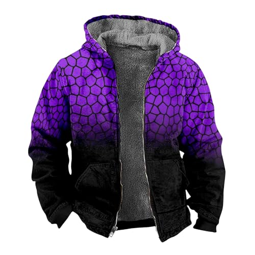 Herren Hoodie Winterjacke Herren Warm Ubergangs Jacke Herren Winter Parka Jacke Herren Geometrischer Druck Sweatjacke Mit Kapuze Oversized Hoodie Jacke Mit Reißverschluss Militär Jacke (Lila, 7Xl) von Rosennie