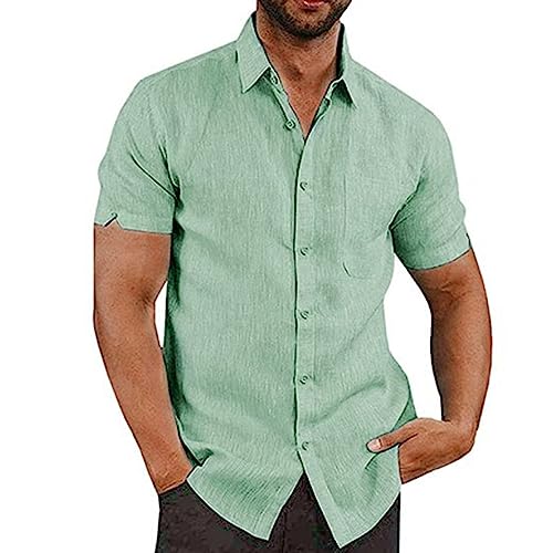 Herren Shirt Langarm Herren Hemd Kurzarm Weiß Reverskragen Einfarbiges Knopfleiste Sommerhemd Kurzarm Locker Henley Hemd Mit Brusttasche Haweihemd (Minzgrün, 4XL) von Rosennie