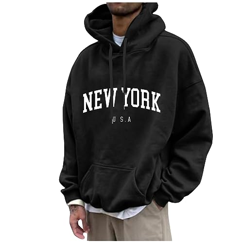 Herren Sweatshirt Ohne Kapuze Weihnachts Pullover Man Ugly Christmas Sweater New York Druck Lustige Pullover Loose Fit Y2K Hoodie Baggy Herbst Hip Pop Streetwear Hoodie Männer Hoodie (Schwarz XXL) von Rosennie