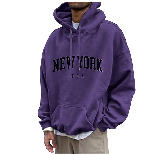 Herren Sweatshirt Pullover Hip Hop Fleece Pulli Herren Fleece-Sweatshirt New York Druck Lustige Pullover Loose Fit Y2K Hoodie Baggy Herbst Hip Pop Streetwear Hoodie College Jacke (Lila L) von Rosennie