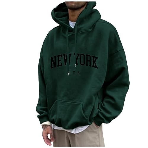 Herren Sweatshirt Pullover Hip Hop Fleece Pulli Herren Fleece-Sweatshirt New York Druck Lustige Pullover Loose Fit Y2K Hoodie Baggy Herbst Hip Pop Streetwear Hoodie Sportjacke Herren (Dark Green 3XL) von Rosennie