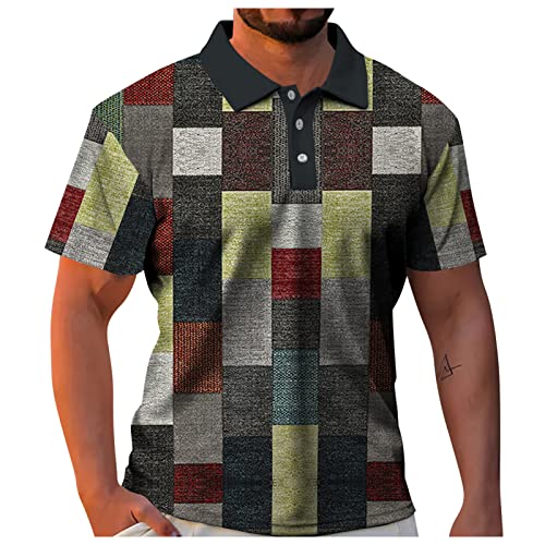 Herren T-Shirt Extra Lang Kostüm Hawaii Herren Hawaii Hemd Reverskragen Checkered Druck Knopfleiste Golf Shirt Kurzarm Slim Fit Baseball Shirt Sommer T Shirt T Shirt (Dunkelgrün, XXL) von Rosennie