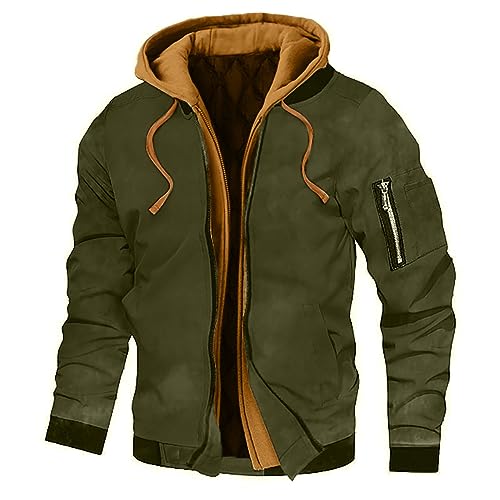 Herren Übergangsjacke Karierte Jacke Herren Sweatshirt Jacke Herren Camouflage Jacke Herren Einfarbiges Kordelzug Kapuzenjacke Mit Reißverschluss Thermo Militär Jacke Männer Jacken (Armeegrün, Xl) von Rosennie