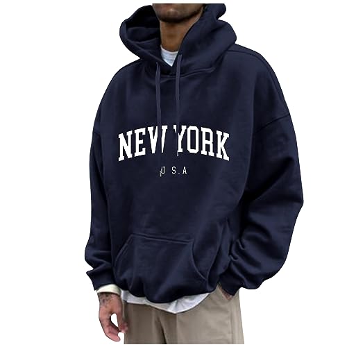 Hoddies/Pullies Herren Halloween Pullover Herren Hoodie Herren Schwarz New York Druck Lustige Pullover Loose Fit Y2K Hoodie Baggy Herbst Hip Pop Streetwear Hoodie Polovers Herren (Marine M) von Rosennie