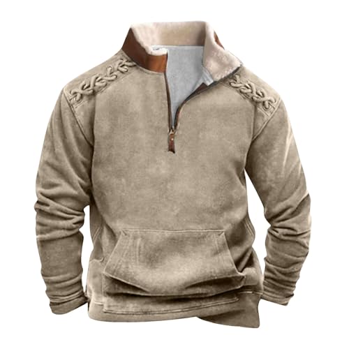 Holzfällerhemd Herren Weisse Tshirts Herren Muscle Shirt Herren Revers Einfarbiges Sweatshirt Mit Reißverschluss Relaxed Fit Poloshirt Für Männer Leinenhemd Herren (Khaki, 4XL) von Rosennie