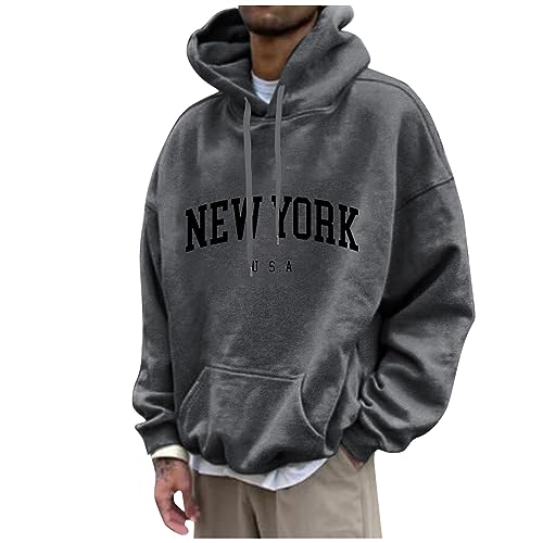 Hoodie Herren Reißverschluss Pullover Für Herren Hoody Herren Mit Kapuze New York Druck Lustige Pullover Loose Fit Y2K Hoodie Baggy Herbst Hip Pop Streetwear Hoodie Herren Strickjacke (Dunkelgrau Xxl) von Rosennie