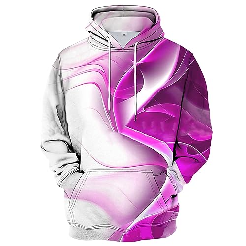 Hoodies Für Männer Merino Pullover Herren Christmas Sweater Herren 3D Druck Kordelzug Kapuzenpullover Mit Taschen Loose Fit Kuschel Hoodie Baggy Sweatshirt Mit Kapuze College Jacke (Rosa, 6XL) von Rosennie