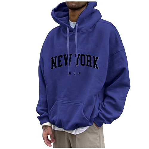 Hoodies Für Männer Merino Pullover Herren Christmas Sweater Herren New York Druck Lustige Pullover Loose Fit Y2K Hoodie Baggy Herbst Hip Pop Streetwear Hoodie Männer Hoodie (Royal Blue XL) von Rosennie