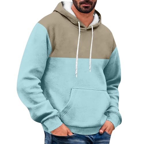 Hoodies Teenager Oversized Hoodie Herren Fleece Pullover Herren Kaputzensweatjacke Männer Patchwork Kapuzenpullover Mit Taschen Sweatjacke Mit Kapuze Leichte Arbeitspullover Für Männer (Hellblau, L) von Rosennie