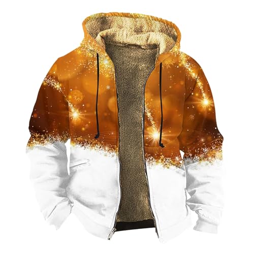 Jacke Herren Wollmantel Herren Herren Lederjacke Outdoor Daunenjacken Für Herren 3D Druck Sweatshirtjacke Mit Kapuze Basic Winterparka Jacke Mit Reißverschluss Kapuzenpullover Mit Taschen (Gold, 4Xl von Rosennie