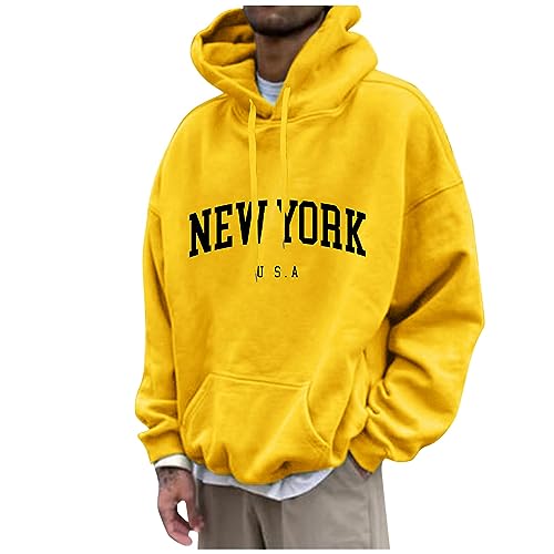 Kaputzenpuloverer Herren Pullover Herren V Ausschnitt Weihnachtspullover Männer New York Druck Lustige Pullover Loose Fit Y2K Hoodie Baggy Herbst Hip Pop Streetwear Hoodie College Jacke (Gelb 4XL) von Rosennie