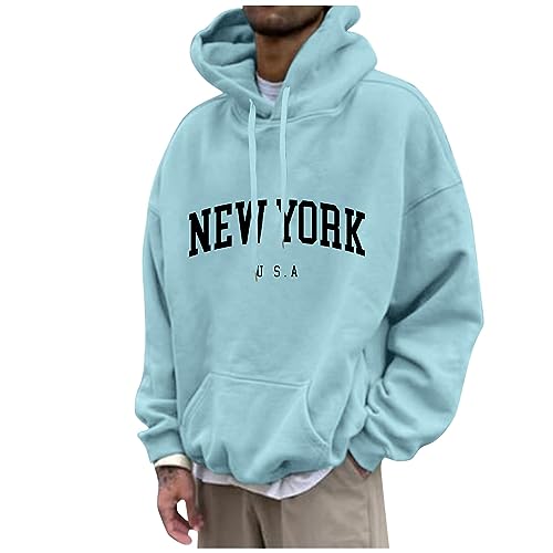 Kaschmir Pullover Herren Herren Pullover V Ausschnitt Thermo Pullover Herren New York Druck Lustige Pullover Loose Fit Y2K Hoodie Baggy Herbst Hip Pop Streetwear Hoodie Pullover Decke (Himmelblau 3Xl) von Rosennie