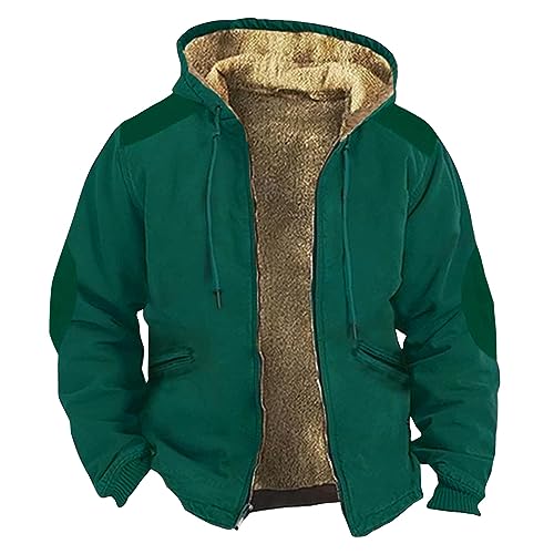 Leichte Steppjacke Jacke Herren Herbst Leichte Steppjacke Übergangsjacke Herbst Retro Einfarbiges Decken Kapuzenjacke Mit Reißverschluss Sweatjacke Mit Kapuze Thermo Fleecejacke (Dark Green, 4Xl) von Rosennie