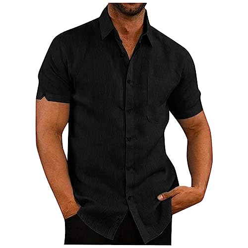 Leinenhemd Herren Reverskragen Einfarbiges Knopfleiste Sommerhemd Kurzarm Locker Henley Hemd Mit Brusttasche Businesshemden Trachtenhemd Mittelalter Hemd Kompressionsshirt von Rosennie