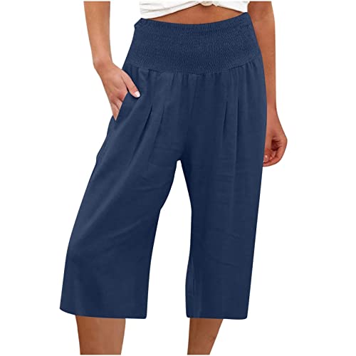 Leinenhose Damen Einfarbig High Waist Palazzo Hose Mit Taschen Locker Bauchweg Hose 3/4 Hosen Sommerhosen Haremshose Outdoorhose Palazzo Hose Freizeithose Plissee Hose Yoga Hose von Rosennie