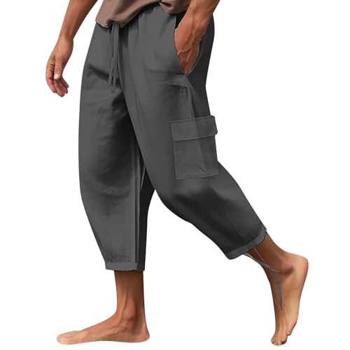 Meine Bestellungen Arbeitshose Herren Sporthose Herren Lang Palazzo Hose Einfarbiges Tunnelzug Freizeithose Baumwoll Leinen Chino Hose Leicht Mittelalter Hose Sporthose (Schwarz, L) von Rosennie