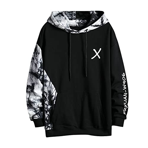 Motorrad Hoodie Herren Rollkragenpullover Herren Hoodie Ärmellos Herren Japanische Streetwear Hip Hop Hoodie Patchwork Hoodie Oversize Hoodie Urban Pullover Männer Pullover (Schwarz, M) von Rosennie