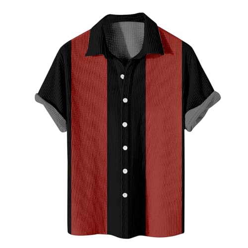 Muscle Shirt Herren Tshirt Herren Lustig Muscle Shirt Herren Revers Palm Druck Sommerhemd Kurzarm Oversized Tshirt Lässig Funny Shirt Mit Knopfleiste Herren Hemd (Rot, 6XL) von Rosennie