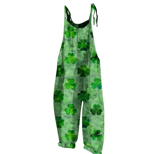 Overall Damen Elegant Festlich Leder Overall Frauen Ski Overall Für Damen Kleeblatt Druck St Patricks Day Jumpsuit Spaghetti Jumpsuit Rückenfrei Playsuit Kuschelig Latzhose Festlich Light Green L von Rosennie