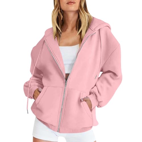 Retourenkauf-70-99-Günstiger Sweatjacke Damen White Fox Hoodie Sweatjacke Ohne Kapuze Damen Hoodie Damen Schwarz Reißverschluss Sweatshirt Jacke Damen Fleecepulli Damen (Rosa, M) von Rosennie