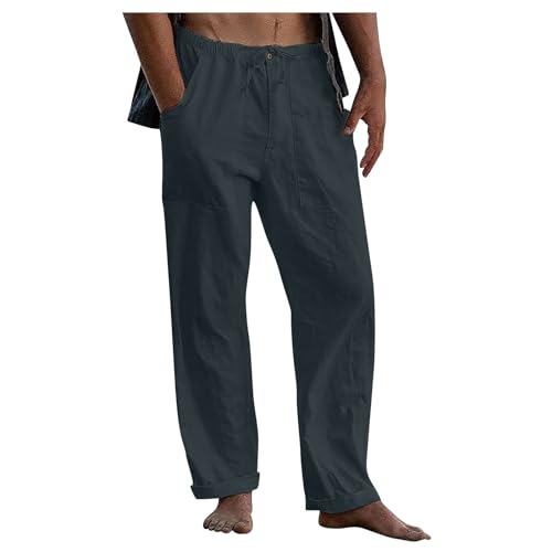 Retourenkauf Angebote Cargo Hosen Herren Cargohose Elastische Taille Einfarbiges Sommerhose Mit Taschen Leicht Chino Hose Baumwoll Leinen Gym Hose Herren (Dunkelblau, 4XL) von Rosennie