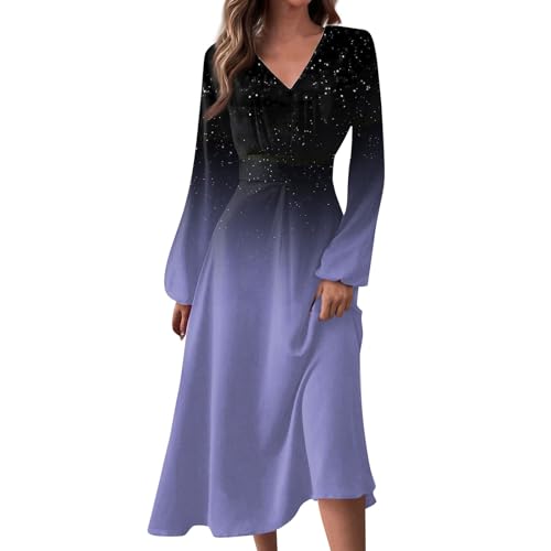 Rosennie Abendkleid Damen Kleid Silvester Damen Kleid Mit Schlitz V-Ausschnitt Farbverlauf Abendkleid Langarm Tailliert Tunika Kleid Festlich Hochzeits Gast Kleid Weißes Kleid (Light Purple, M) von Rosennie