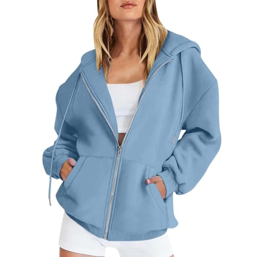 Rosennie Angebote des Tages Heute Blitzangebote Sweatjacke Pullover Teenager Mädchen Halloween Pullover Sweatshirtjacke Damen Große Größen Pullover Jacke Damen Basic Hoodie (Himmelblau, XL) von Rosennie