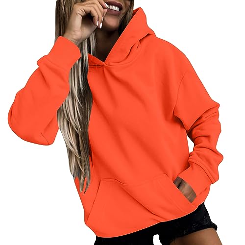 Rosennie Basic Hoodie Damen Einfarbig Kordelzug Klassisch Oversize Hoodie Mit Taschen Locker Sweatshirt Mit Kapuze Leichte Cropped Hoodie Kuschel Hoodie Für Frauen Arbeitspullover Kapuzenpullover von Rosennie