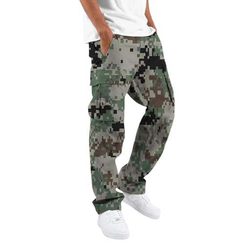 Rosennie Cargohose Herren Camouflage Druck Arbeitshosen MäNner Elastische Taille Freizeithose Mit Taschen Wanderhose Tunnelzug Jogginghose Paintball Hose Outdoorhose von Rosennie