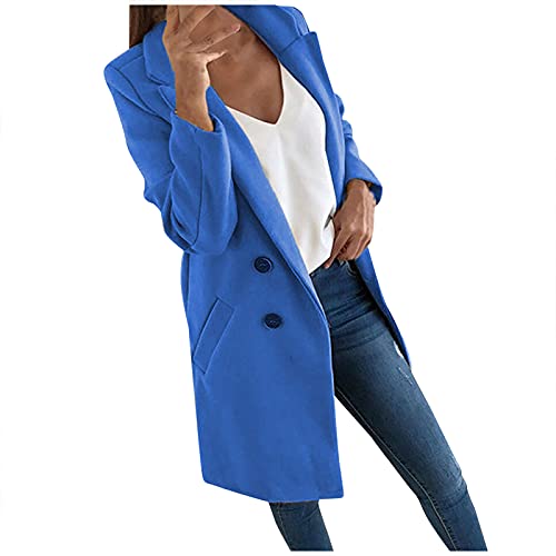 Rosennie Damen Mantel Einfarbig Umlegekragen Langarm Oversize Wollmantel Wintermantel Elegant Damen Lange Trenchcoat Cardigan mit Taschen Einreiher Slim Parka Winterjacke Frauenmantel von Rosennie