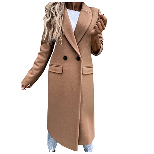 Rosennie Damen Mantel Einfarbig Umlegekragen Langarm Oversize Wollmantel Wintermantel Elegant Damen Lange Trenchcoat Cardigan mit Taschen Einreiher Slim Parka Winterjacke Frauenmantel von Rosennie