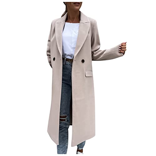 Rosennie Damen Mantel Einfarbig Umlegekragen Langarm Oversize Wollmantel Wintermantel Elegant Damen Lange Trenchcoat Cardigan mit Taschen Einreiher Slim Parka Winterjacke Frauenmantel von Rosennie