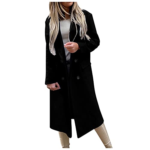 Rosennie Damen Mantel Wollmantel Einfarbig Elegant Revers Winter Mantel Lang Wollmantel Trenchcoat Business Blazermantel mit Taschen und Gürtel Slim Fit Wolle Cardigan Übergangsjacke von Rosennie