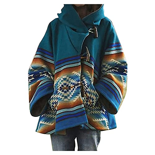 Rosennie Damen Retro Vintage Drucken Wollmantel Winter Langarm Kapuzenjacke Mante mit Knopf Tasche Umhangjacke Lose Oversize Hoodie Jacke Übergangsjacke Mantel Outwear für Frauen Winterjacke von Rosennie