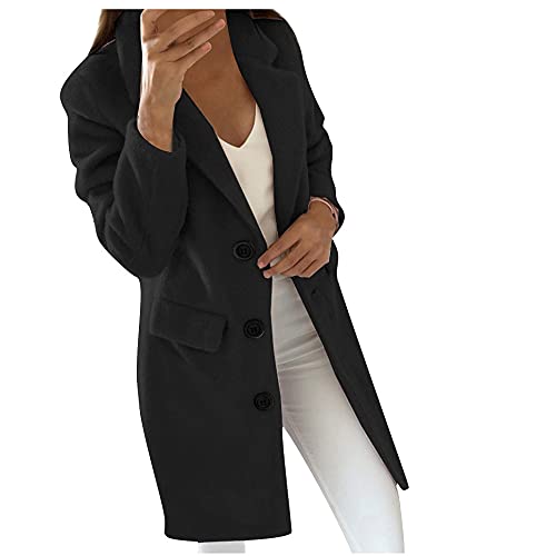 Rosennie Damen Winter Mantel Lang Wollmantel GroßE GrößEn Elegante Trenchcoat Schlanke Knöpfe Business Blazermantel Jacke Outwear Warm Frauenmantel Einfarbig Revers Trenchjacke von Rosennie