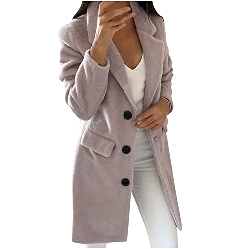 Rosennie Damen Winter Mantel Lang Wollmantel GroßE GrößEn Elegante Trenchcoat Schlanke Knöpfe Business Blazermantel Jacke Outwear Warm Frauenmantel Einfarbig Revers Trenchjacke von Rosennie