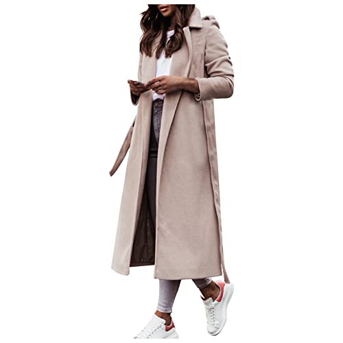 Rosennie Damen Wintermäntel Zweireiher Trenchcoat Jacke Revers Einfarbig Langer Wollmäntel Business Blazermantel mit Taschen Lose Outwear Herbst Winter Frauen Langarm Knopf Faux Wollmäntel von Rosennie