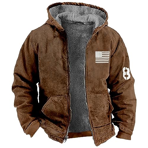 Rosennie Daunenjacke Herren Übergangsjacke Herren Leder Jacken Herren Flaggendruck Fleecefutter Übergangsjacke Mit Taschen Winterjacke Mit Reißverschluss Arbeit Jacke Herren (Armeegrün, 7Xl) von Rosennie