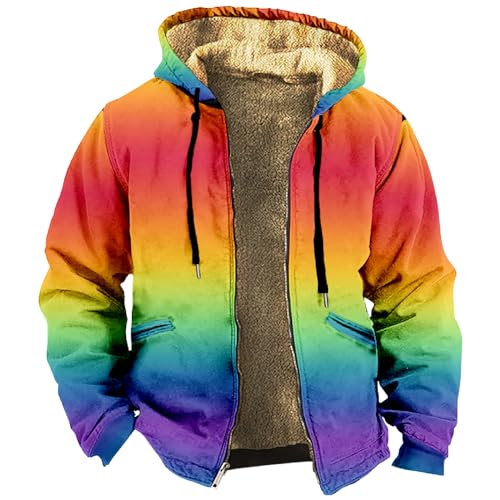 Rosennie Daunenjacken Weihnachtspullover Herren Lustig Teddy - Mantel Herren Jacke Übergangsjacke Vintage 3D Druck Winterjacke Mit Kapuze Warm Outdoor Jacke Kapuzenpullover Mit Taschen (Orange, M) von Rosennie